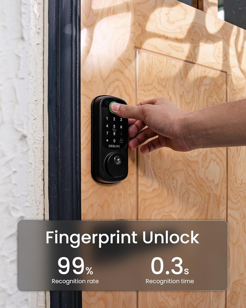 DESLOC Smart Door Lock B200, Smart Deadbolt Lock, Keyless Entry Door Lock, Fingerprint Smart Lock, Smart Locks for Front Door, App Control, Touchscreen Keypad Deadbolts,12-Month Battery, BHMA Grade3 - Image 4